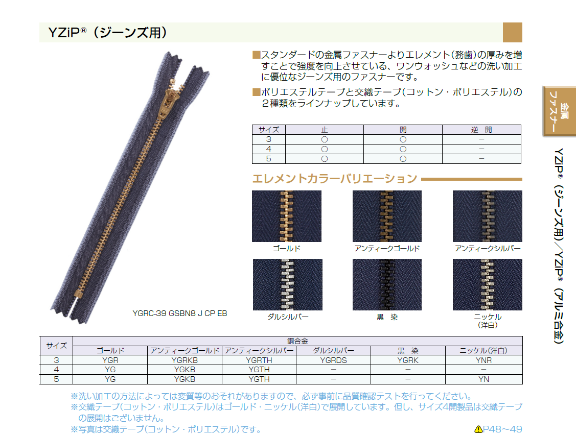 【受注生産】YZiP®(ジーンズ用)/3YNR/C/CP素材