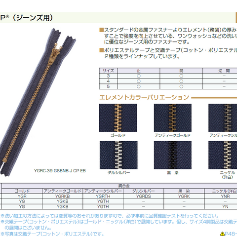 【受注生産】YZiP®(ジーンズ用)/3YGR/C/PB12素材